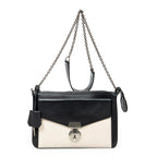 Shoulder Bag Bicolor Envelope Zip Crossbody Black Grained Calfskin Leather