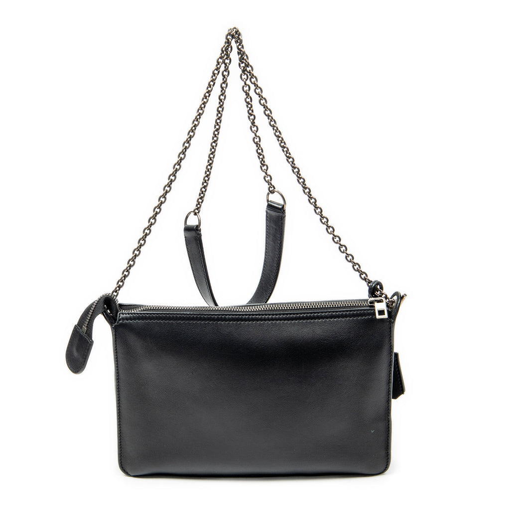 Shoulder Bag Bicolor Envelope Zip Crossbody Black Grained Calfskin Leather