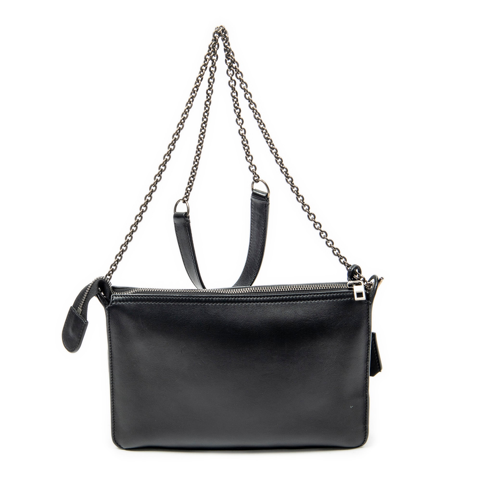 Shoulder Bag Bicolor Envelope Zip Crossbody Black Grained Calfskin Leather