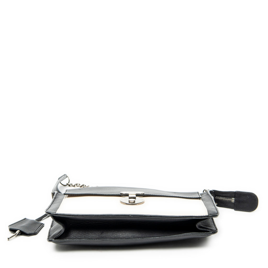 Shoulder Bag Bicolor Envelope Zip Crossbody Black Grained Calfskin Leather