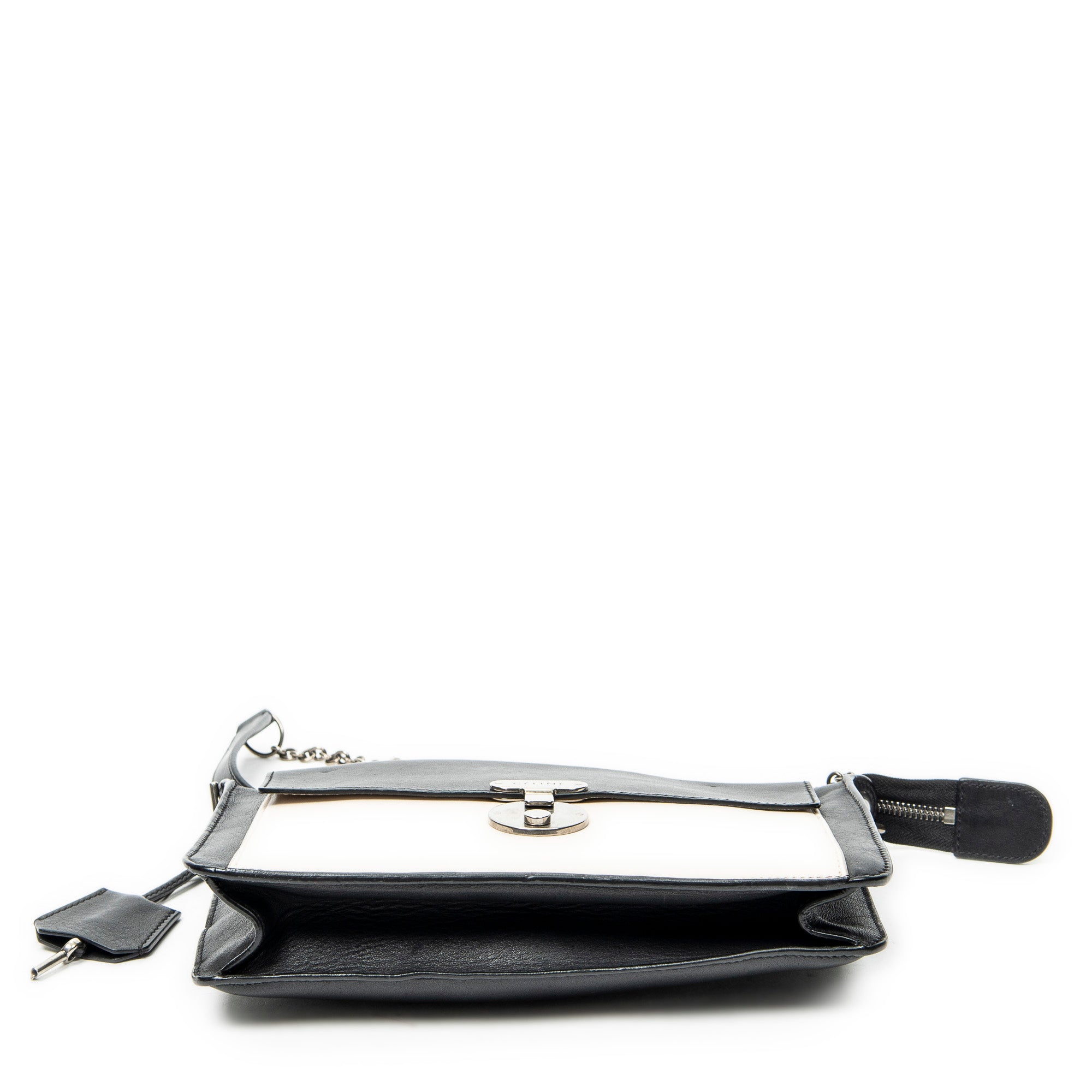 Shoulder Bag Bicolor Envelope Zip Crossbody Black Grained Calfskin Leather