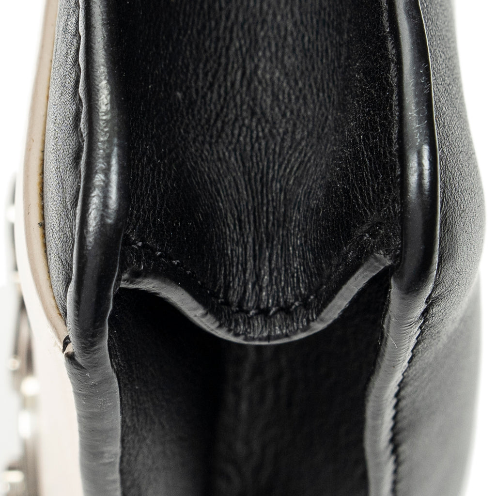 Shoulder Bag Bicolor Envelope Zip Crossbody Black Grained Calfskin Leather