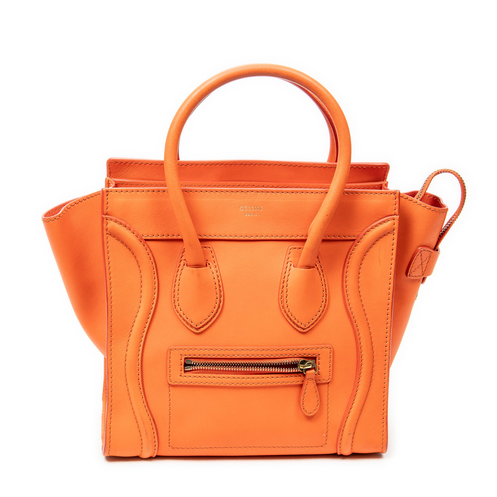 Shoulder Bag Micro Luggage Orange Grained Leather