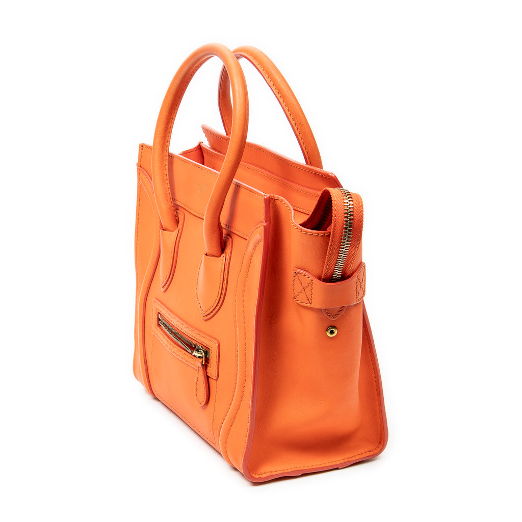 Shoulder Bag Micro Luggage Orange Grained Leather
