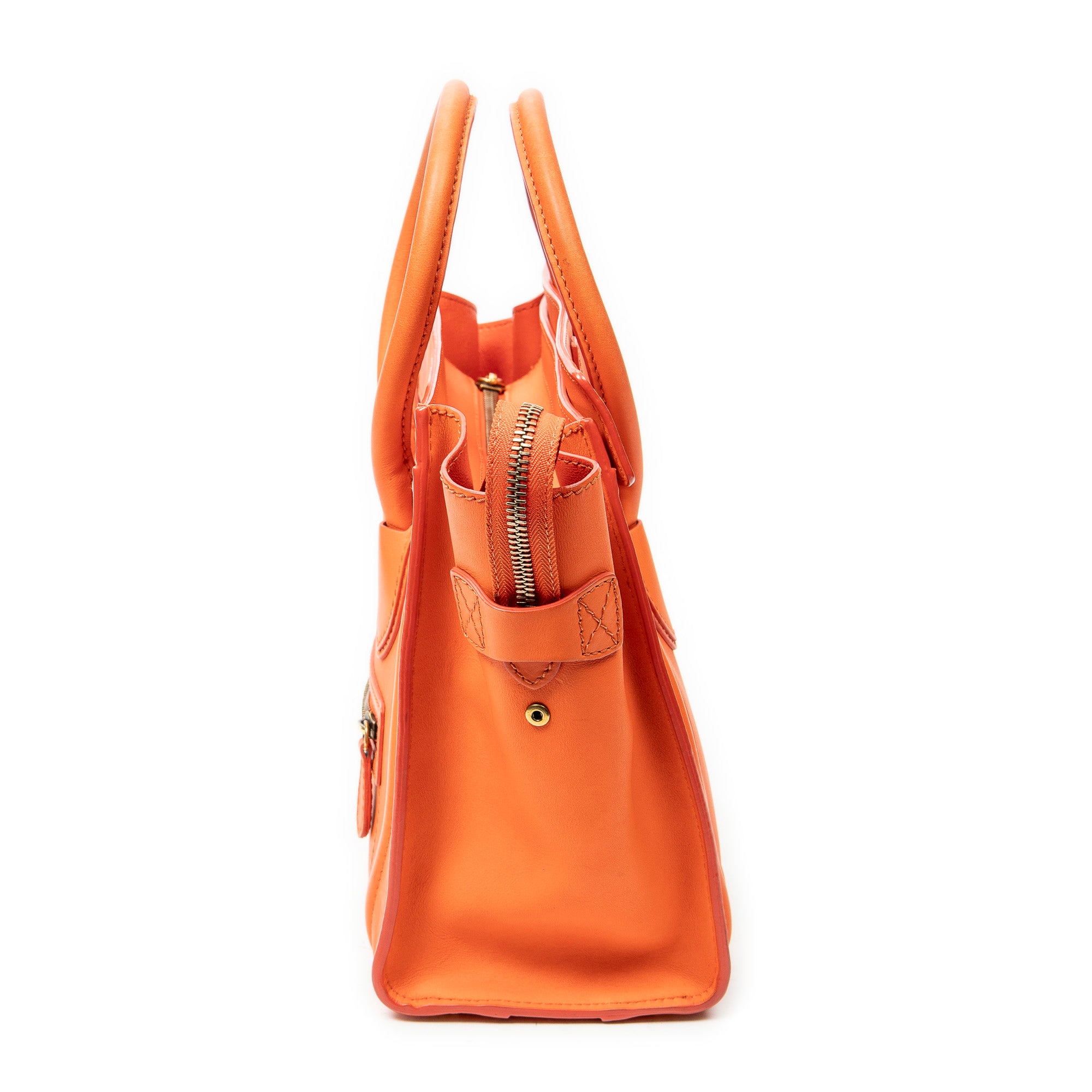 Shoulder Bag Micro Luggage Orange Grained Leather