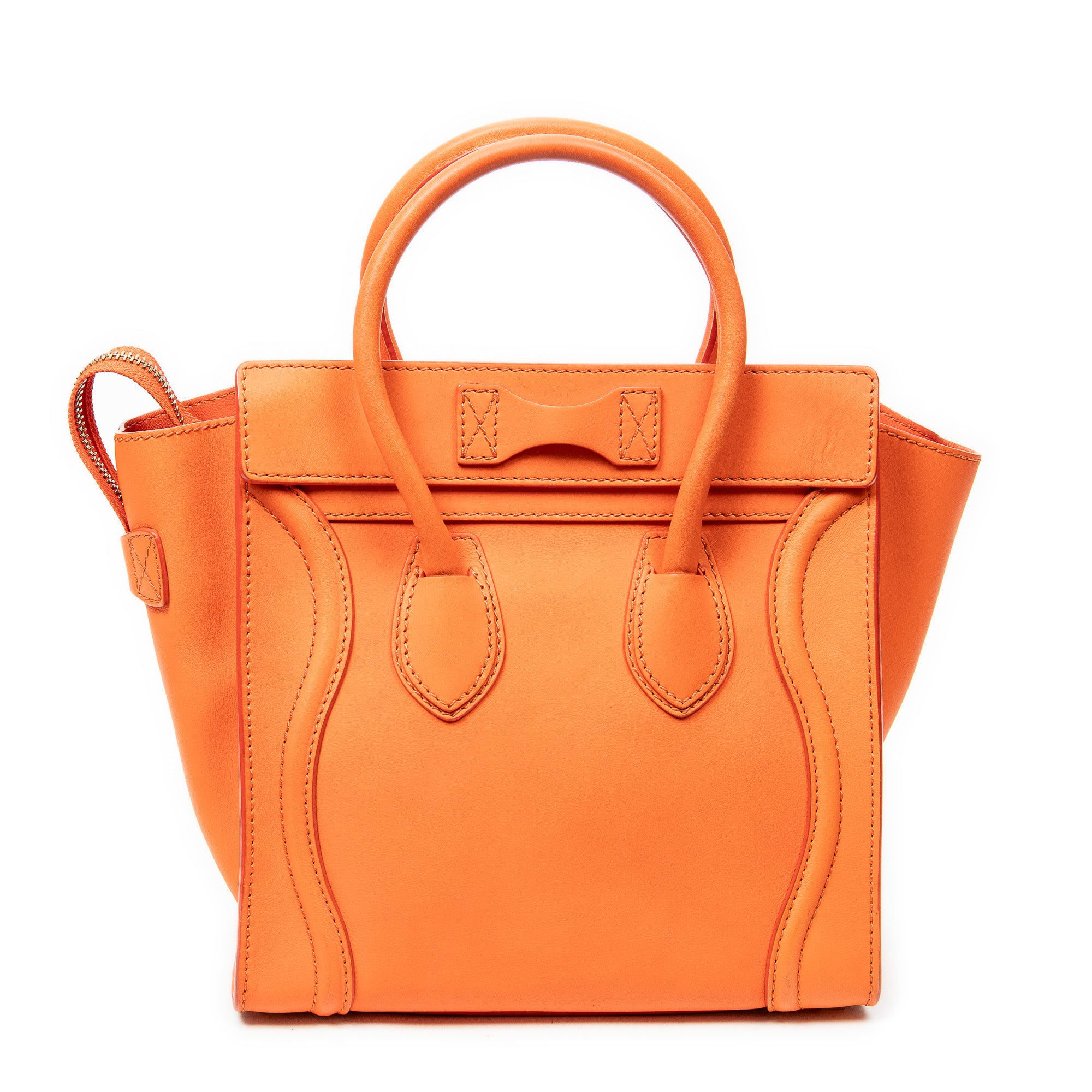 Shoulder Bag Micro Luggage Orange Grained Leather