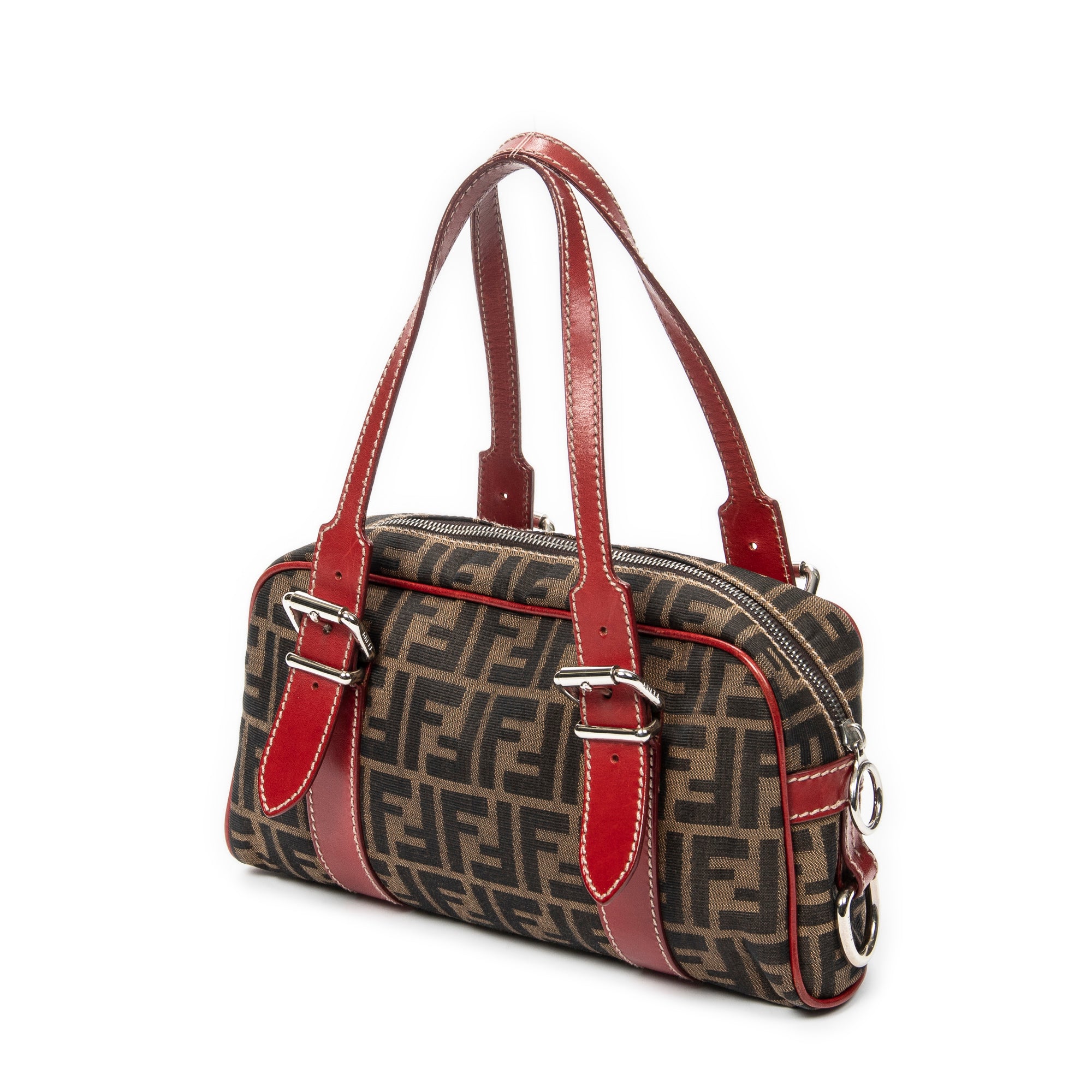 Shoulder Bag Small Belted Boston Brown Zucca Canvas