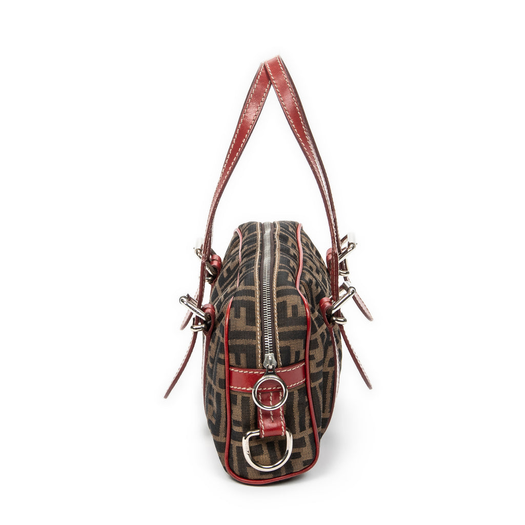 Shoulder Bag Small Belted Boston Brown Zucca Canvas
