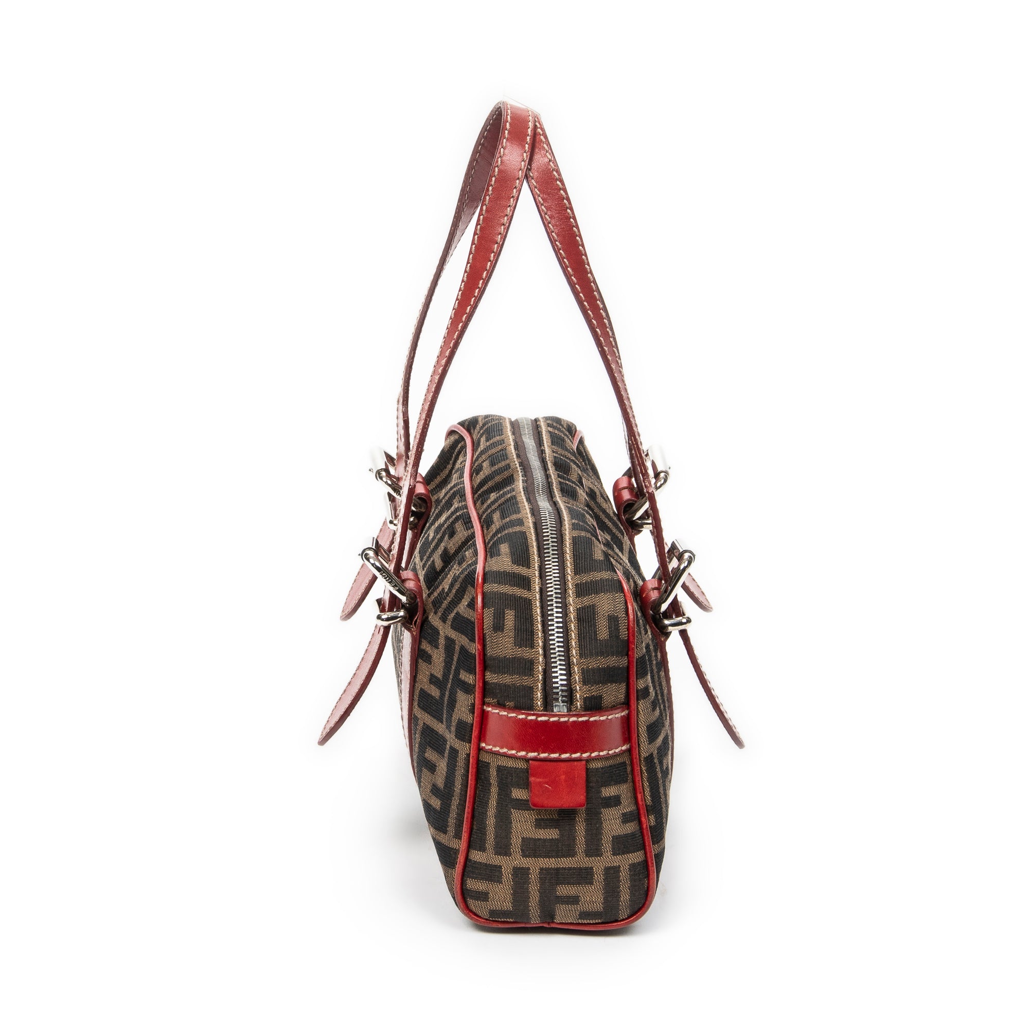 Shoulder Bag Small Belted Boston Brown Zucca Canvas
