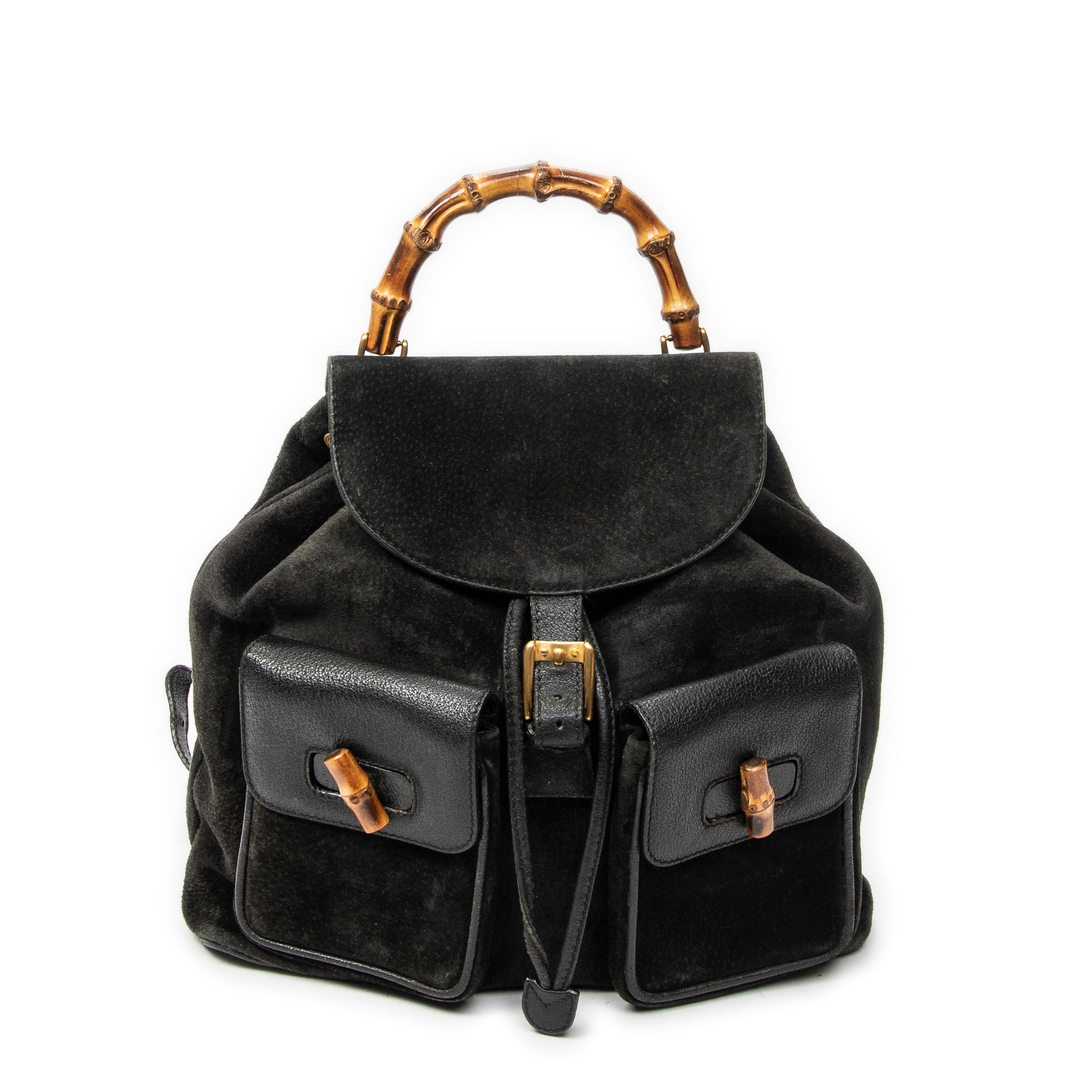 Backpack Large Bamboo Backpack Black Suede Leather
