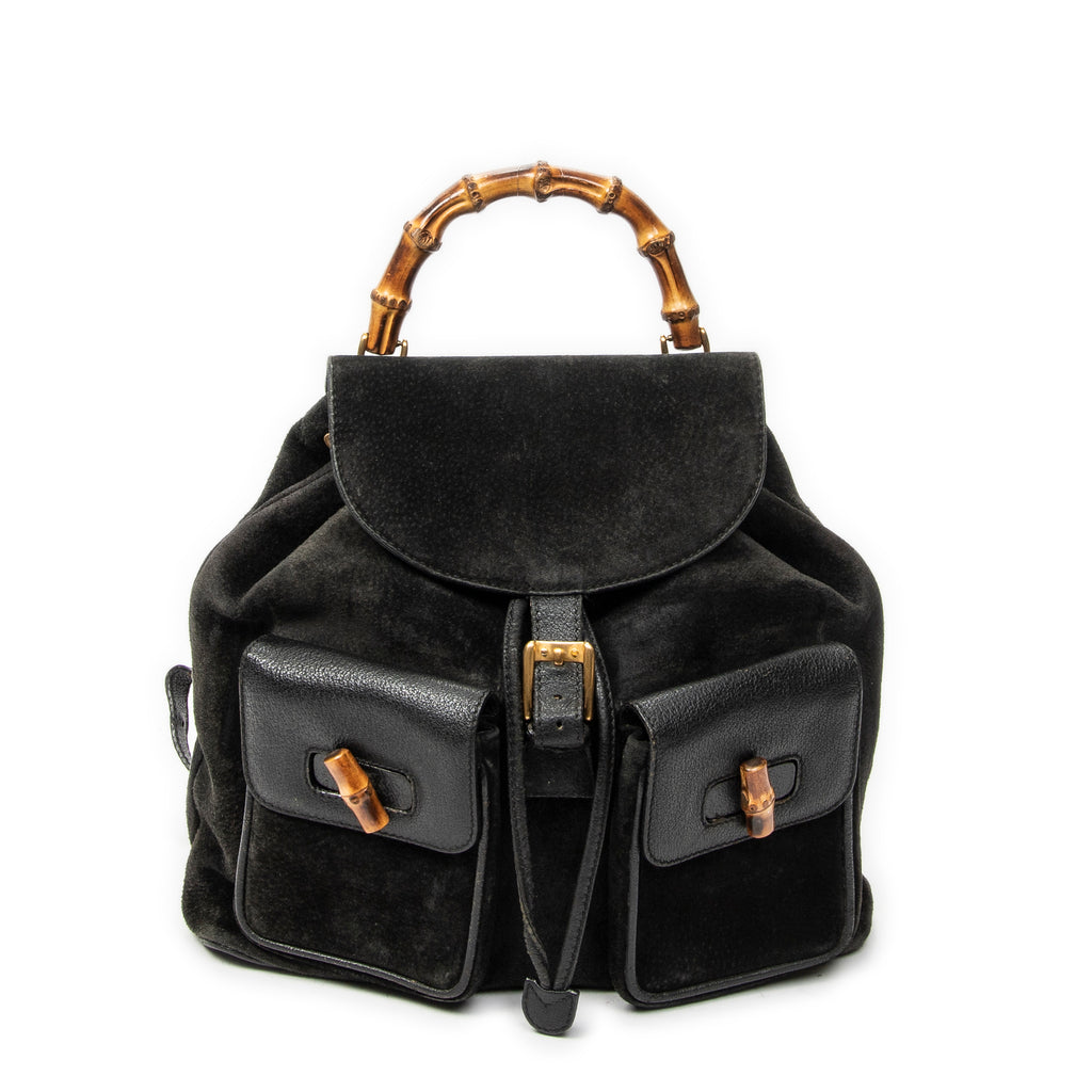 Backpack Large Bamboo Backpack Black Suede Leather