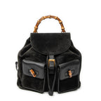 Backpack Large Bamboo Backpack Black Suede Leather