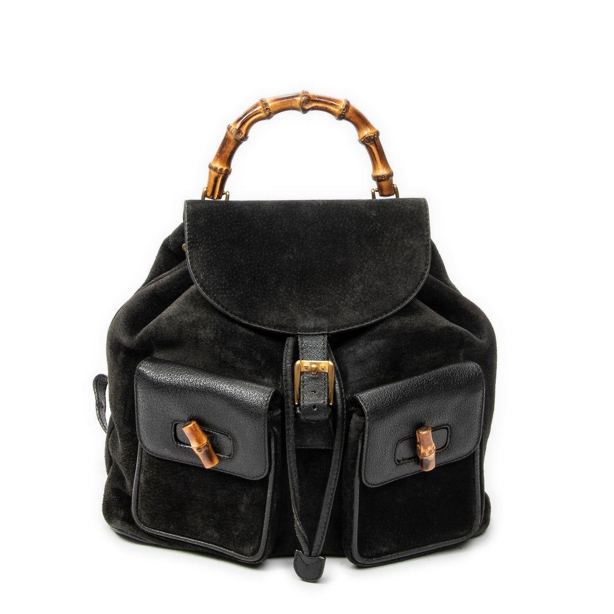 Backpack Large Bamboo Backpack Black Suede Leather