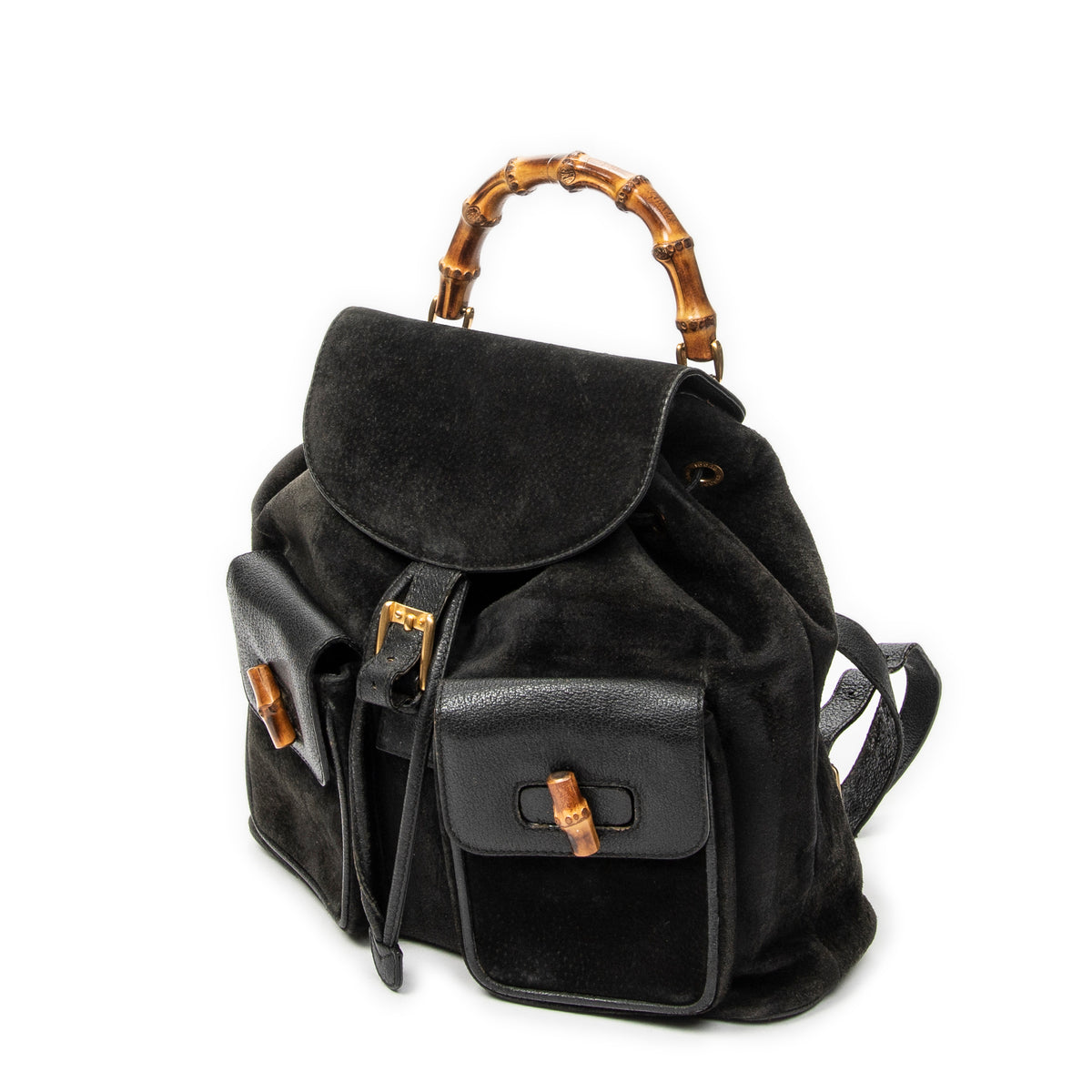 Backpack Large Bamboo Backpack Black Suede Leather