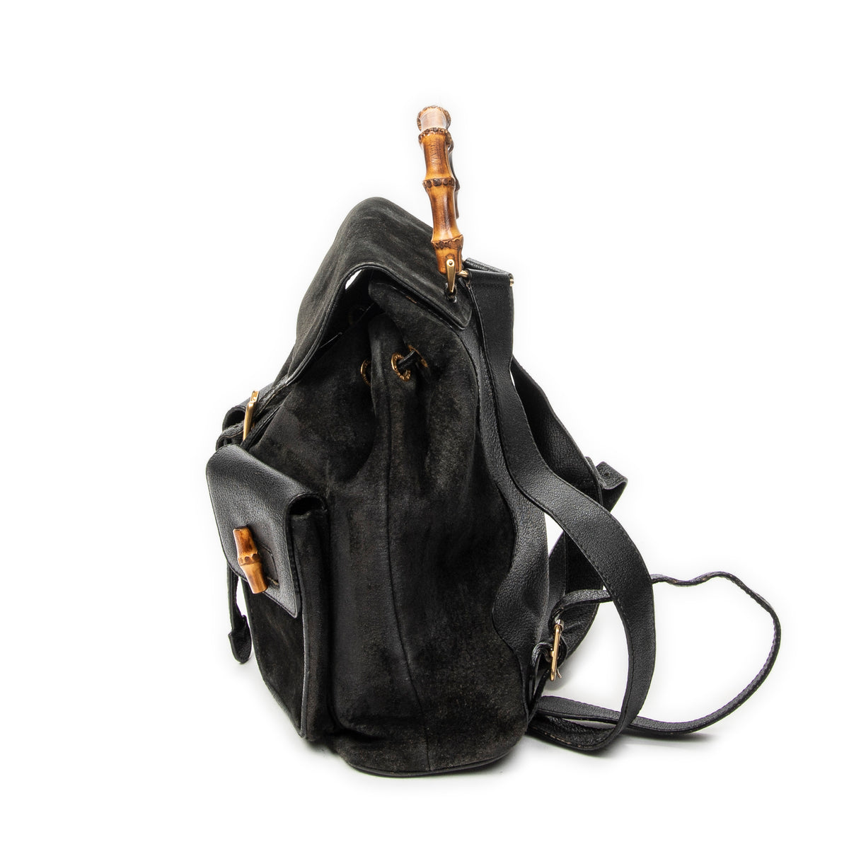 Backpack Large Bamboo Backpack Black Suede Leather