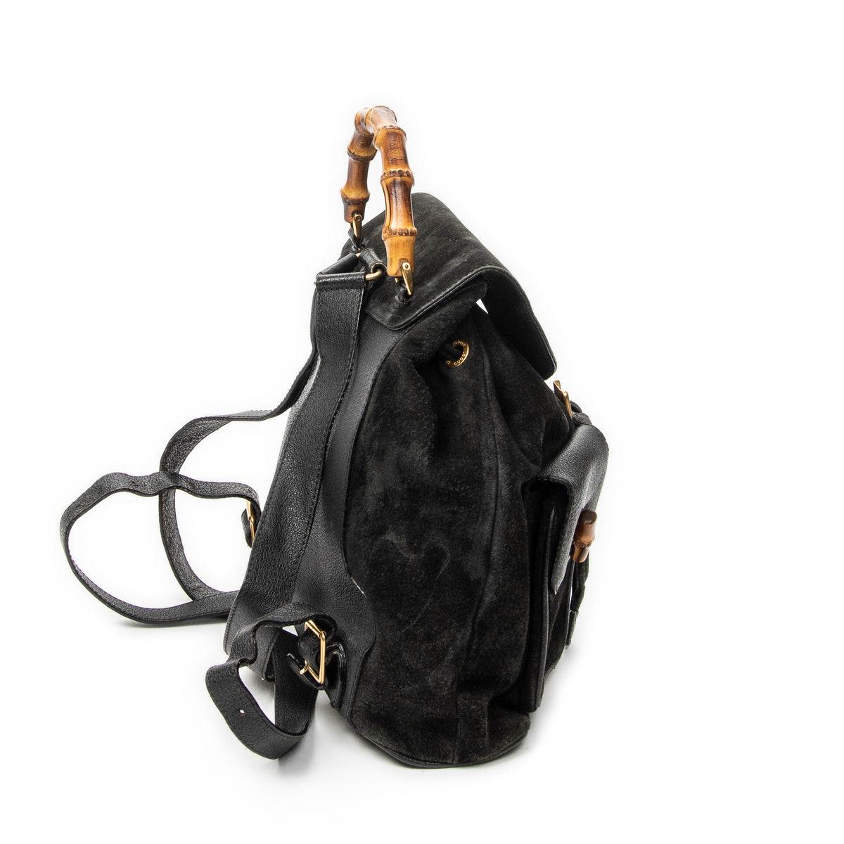 Backpack Large Bamboo Backpack Black Suede Leather