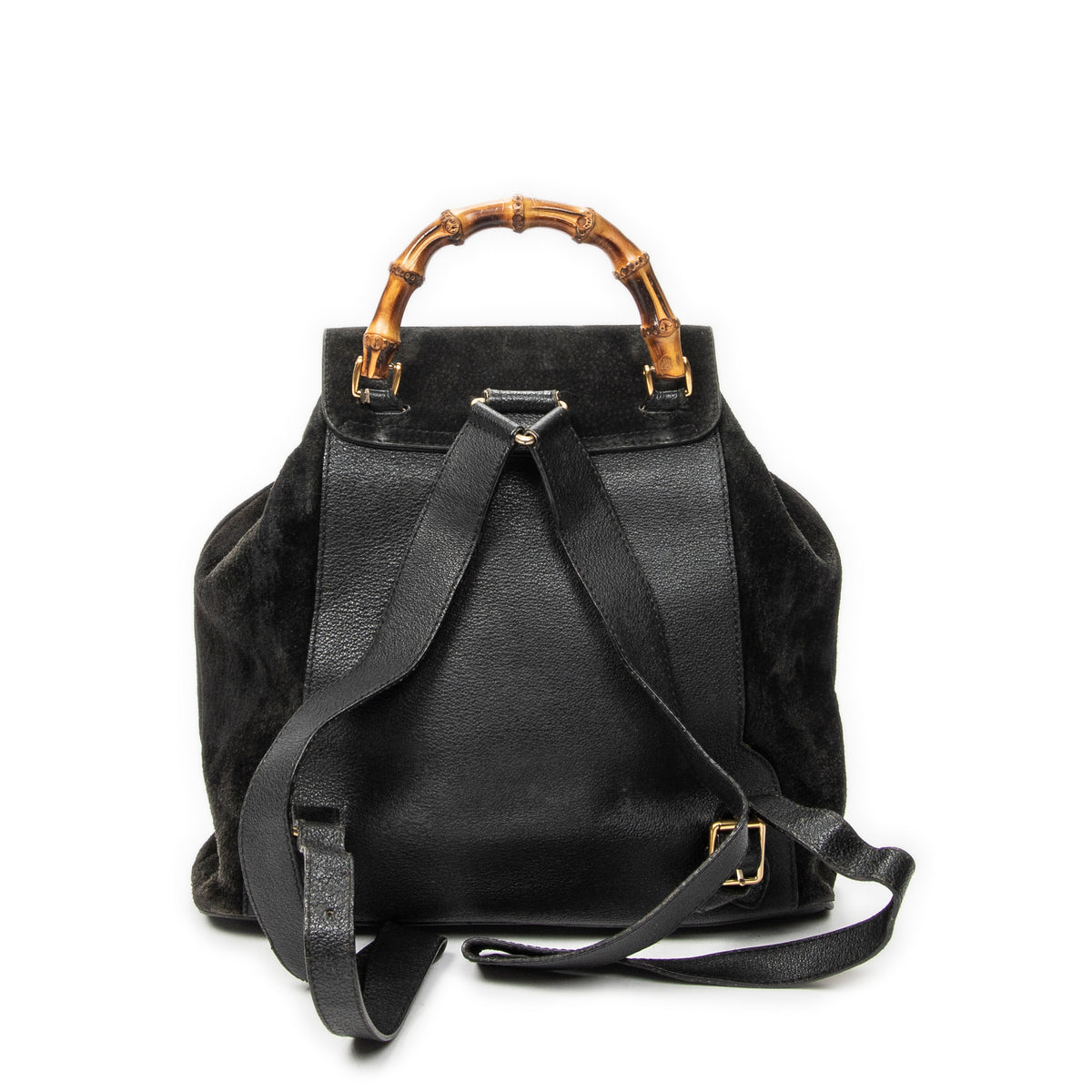Backpack Large Bamboo Backpack Black Suede Leather
