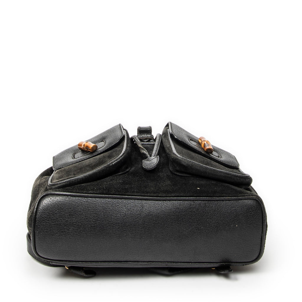 Backpack Large Bamboo Backpack Black Suede Leather