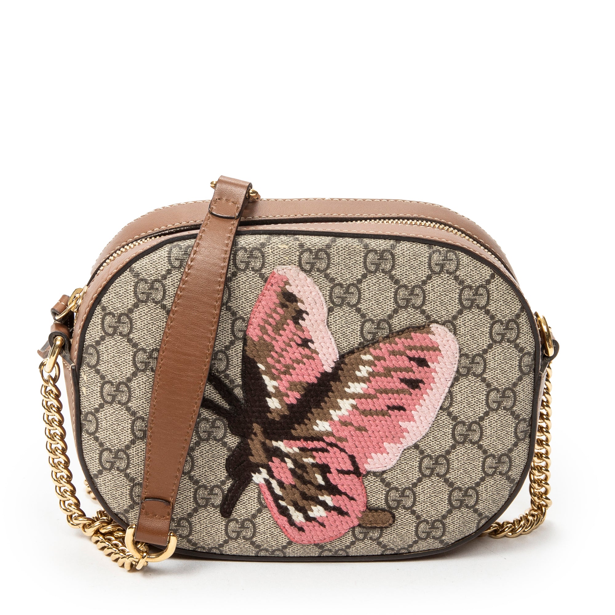 Shoulder Bag Mini Chain Crossbody Beige Embroidered Supreme Coated Canvas