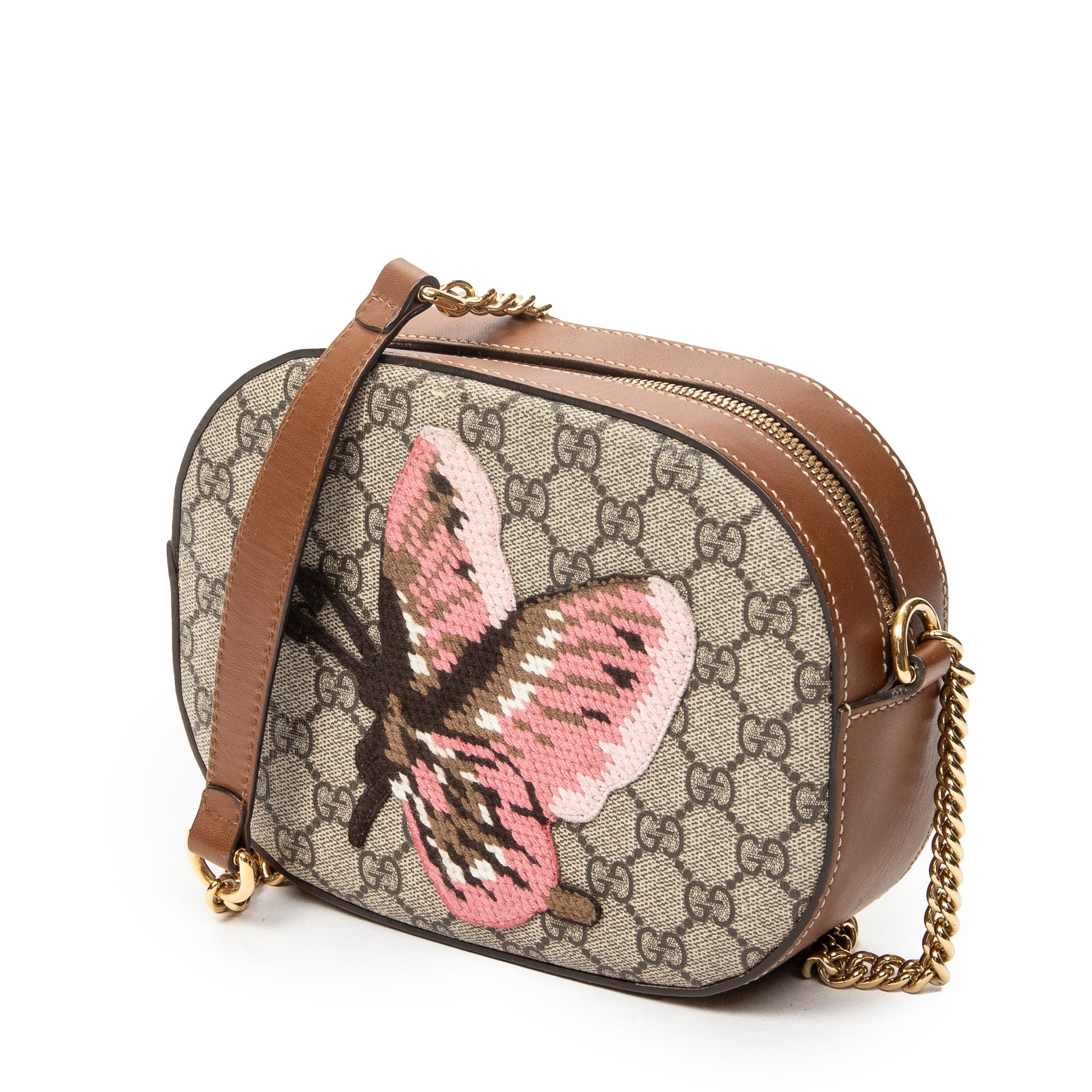 Shoulder Bag Mini Chain Crossbody Beige Embroidered Supreme Coated Canvas