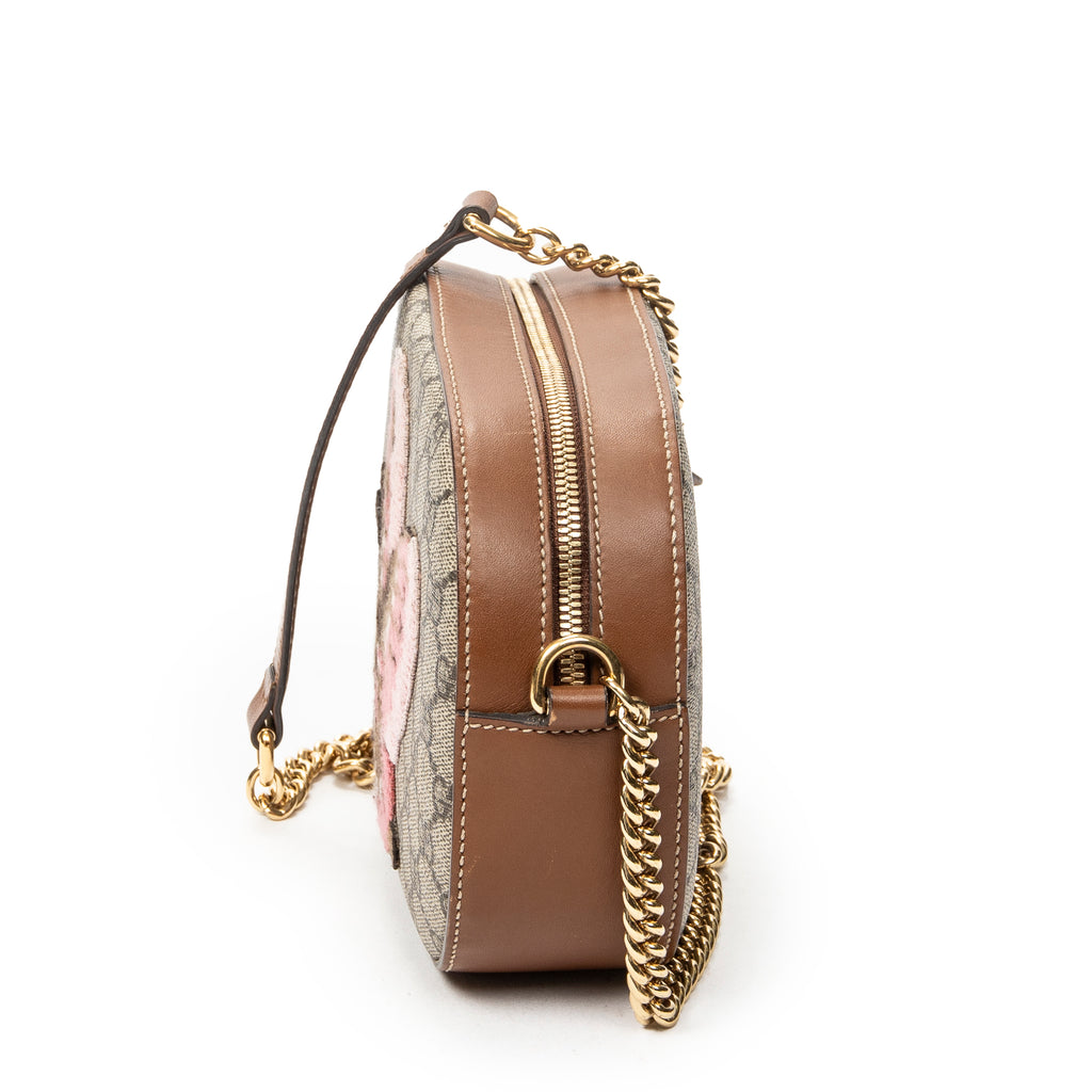 Shoulder Bag Mini Chain Crossbody Beige Embroidered Supreme Coated Canvas