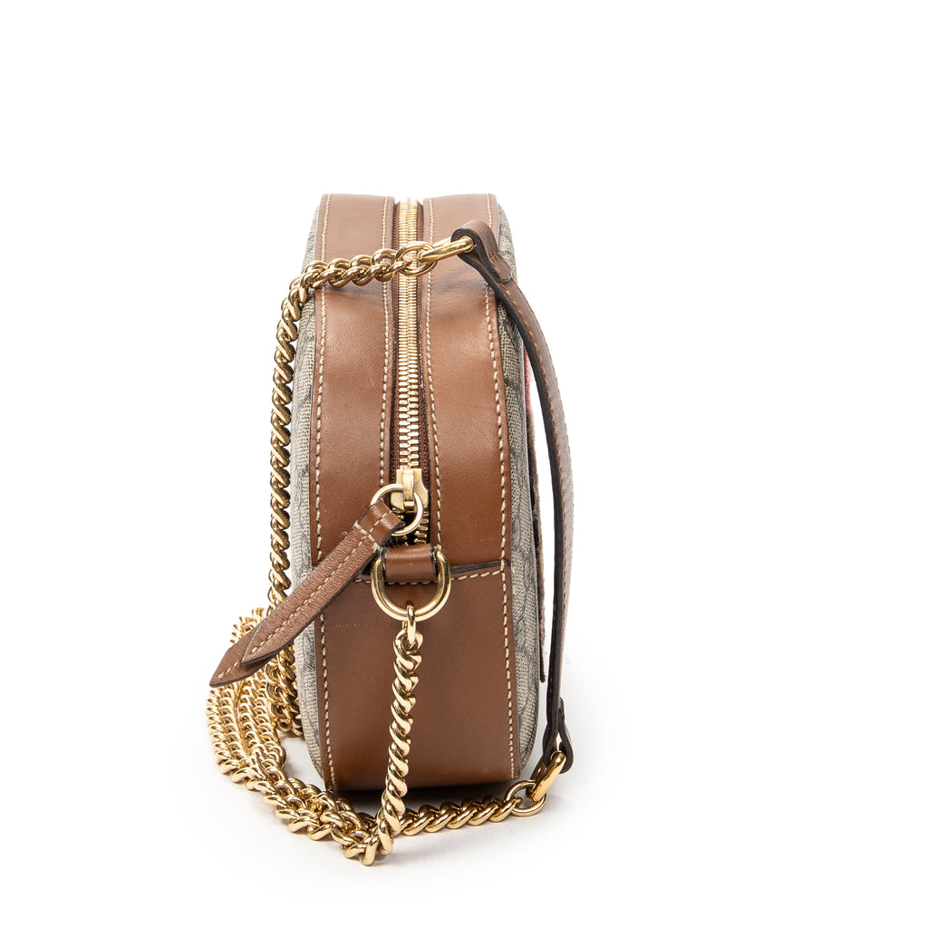Shoulder Bag Mini Chain Crossbody Beige Embroidered Supreme Coated Canvas