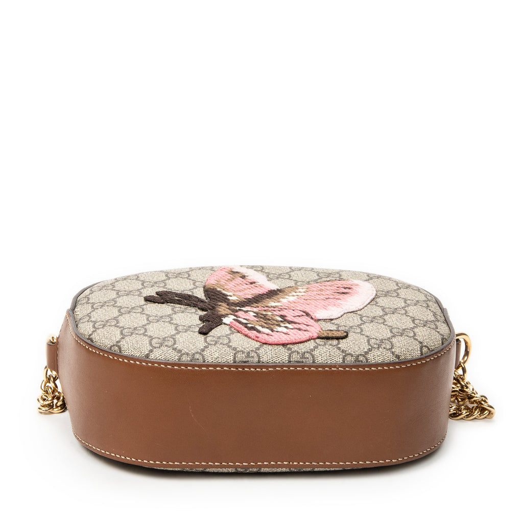 Shoulder Bag Mini Chain Crossbody Beige Embroidered Supreme Coated Canvas