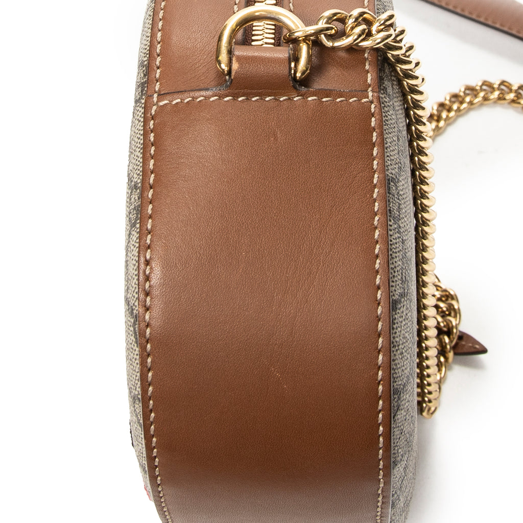 Shoulder Bag Mini Chain Crossbody Beige Embroidered Supreme Coated Canvas