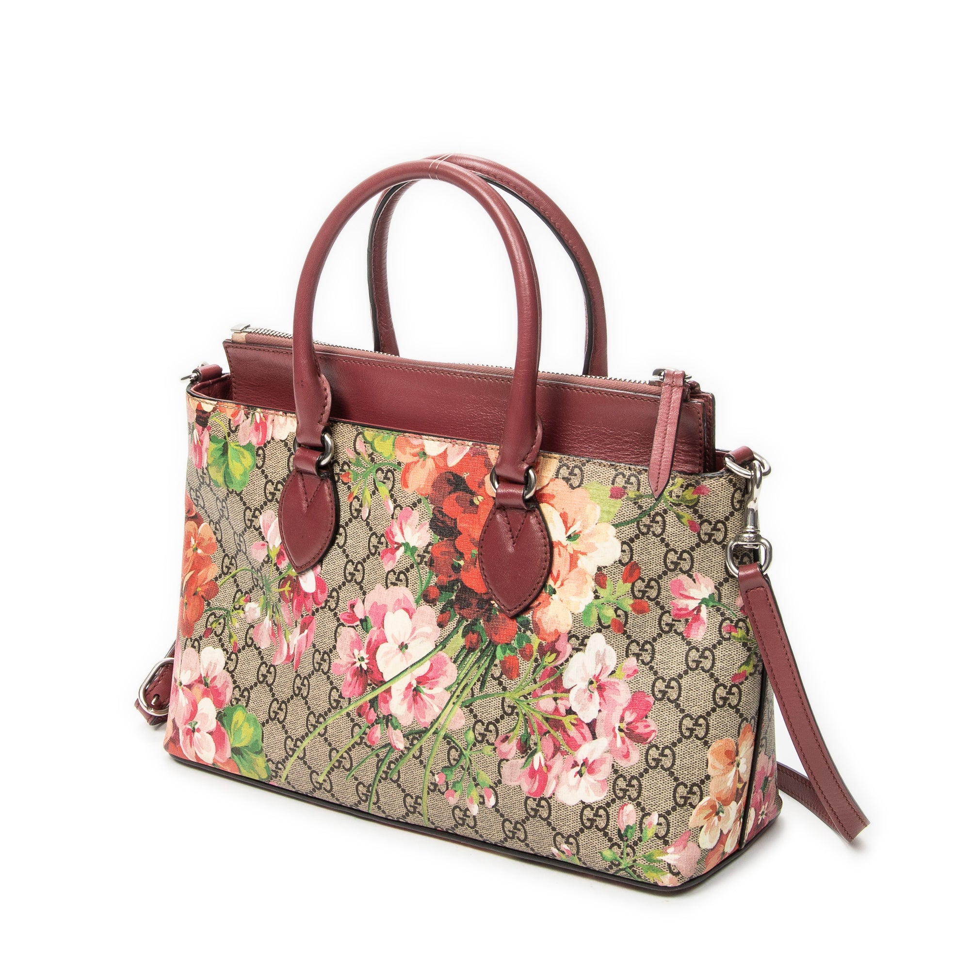 Shoulder Bag Zip Tote Beige Blooms Supreme Coated Canvas