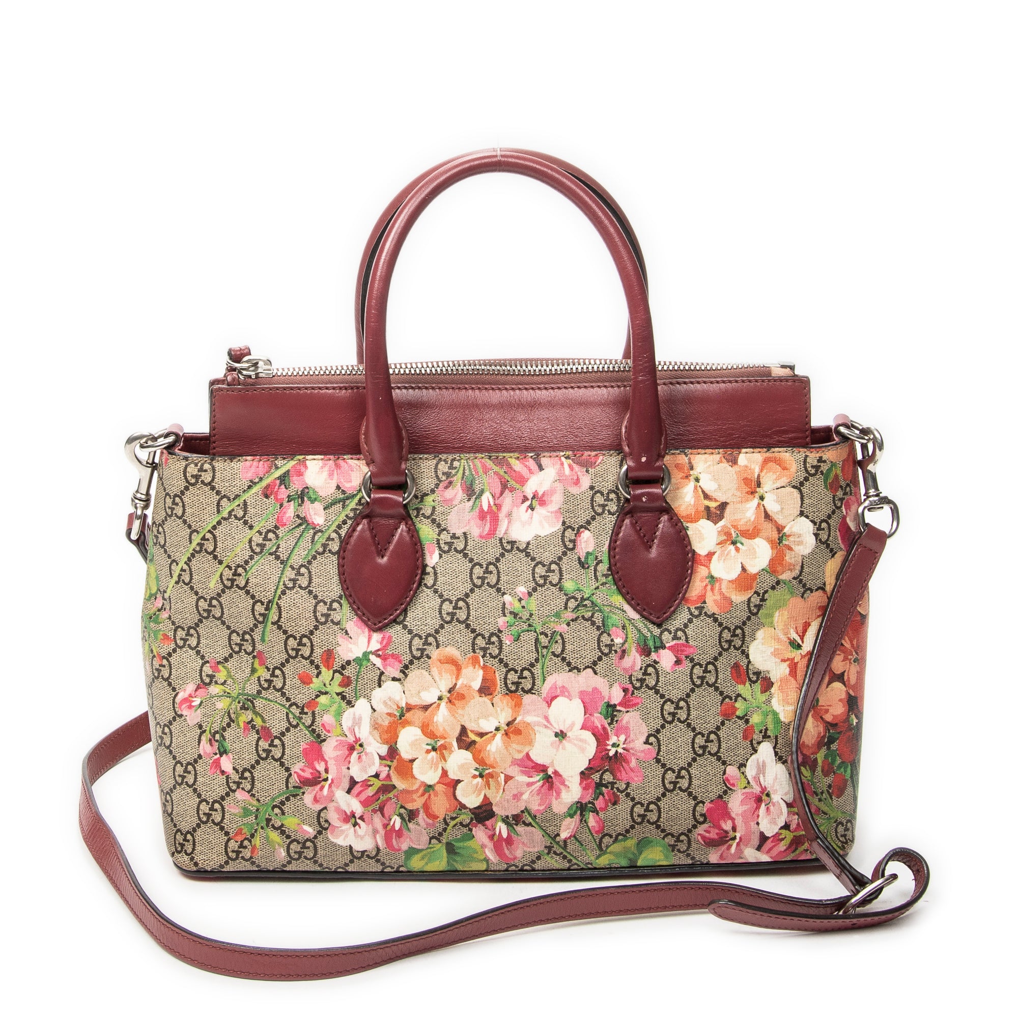 Shoulder Bag Zip Tote Beige Blooms Supreme Coated Canvas