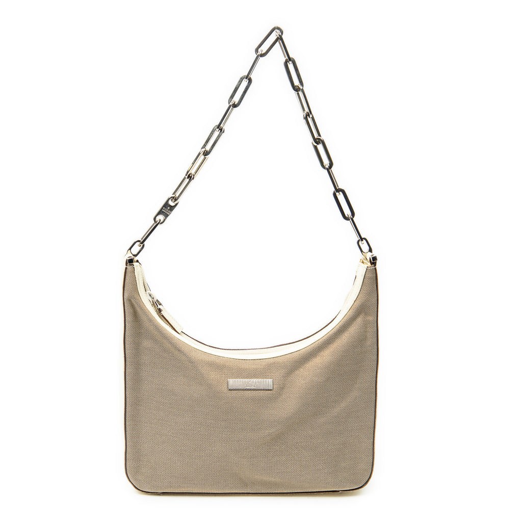 Shoulder Bag Vintage Chain Hobo Beige Canvas