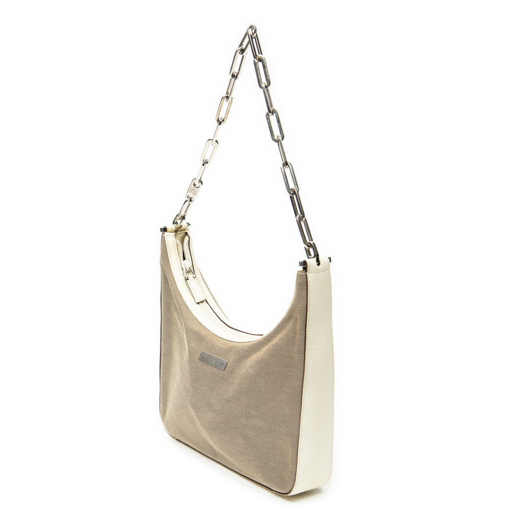 Shoulder Bag Vintage Chain Hobo Beige Canvas