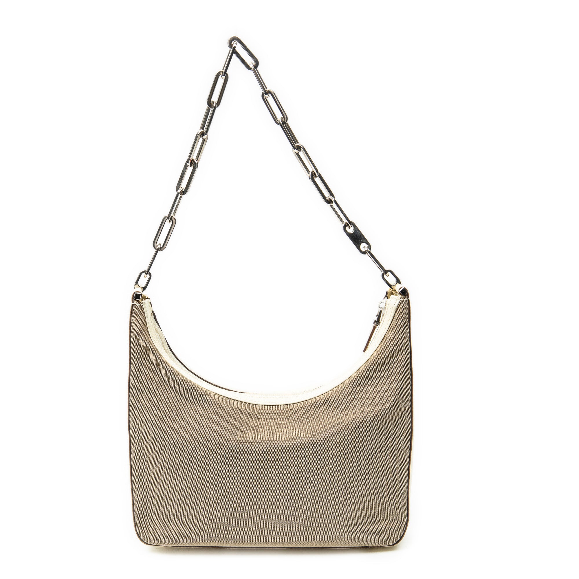 Shoulder Bag Vintage Chain Hobo Beige Canvas