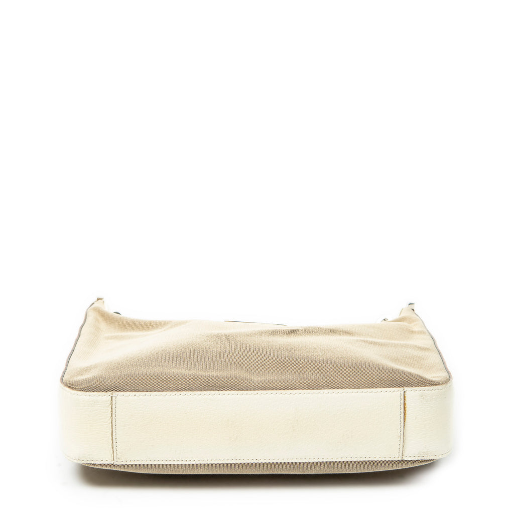 Shoulder Bag Vintage Chain Hobo Beige Canvas