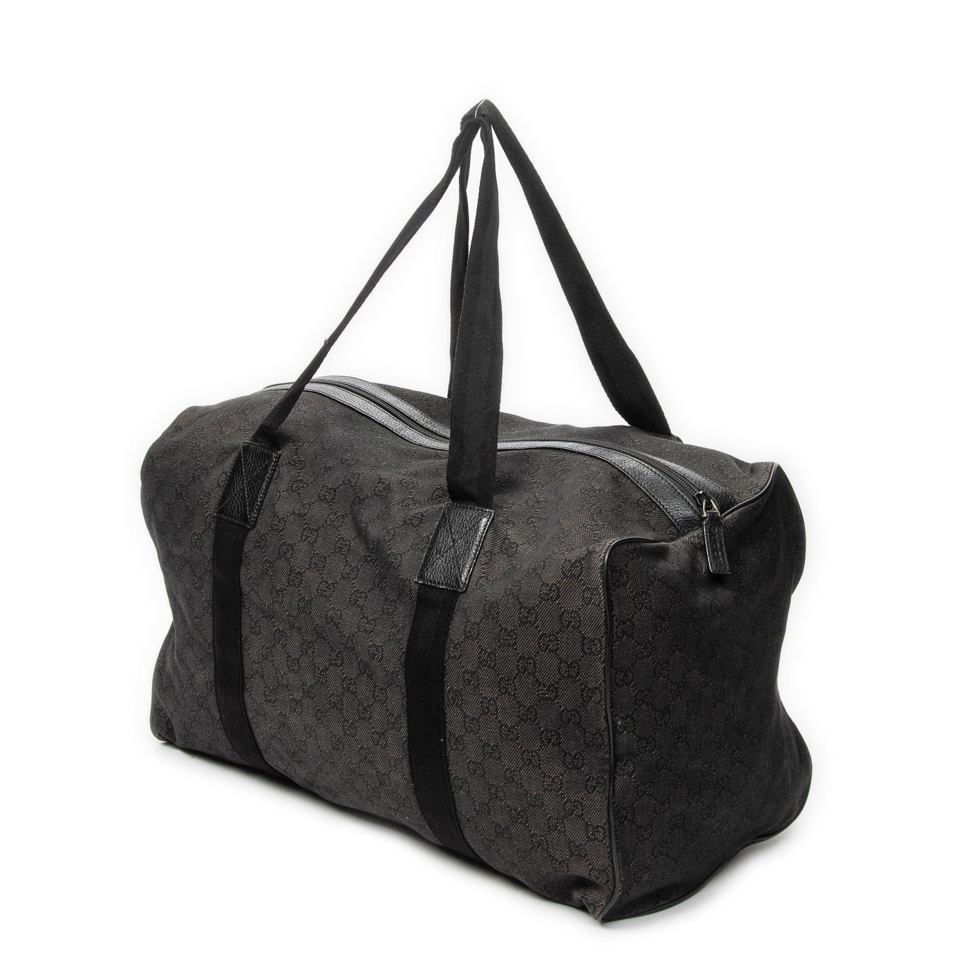 Travel Bag Large Duffle Black Monogrammed Denim Canvas