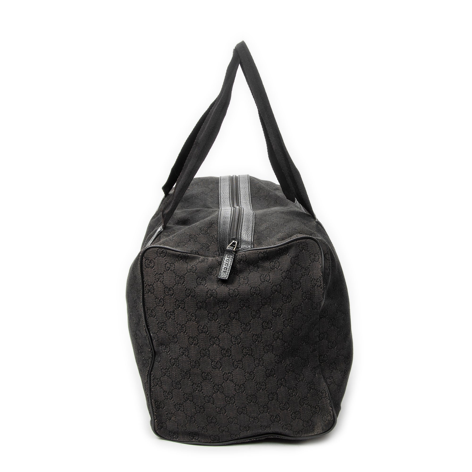 Travel Bag Large Duffle Black Monogrammed Denim Canvas