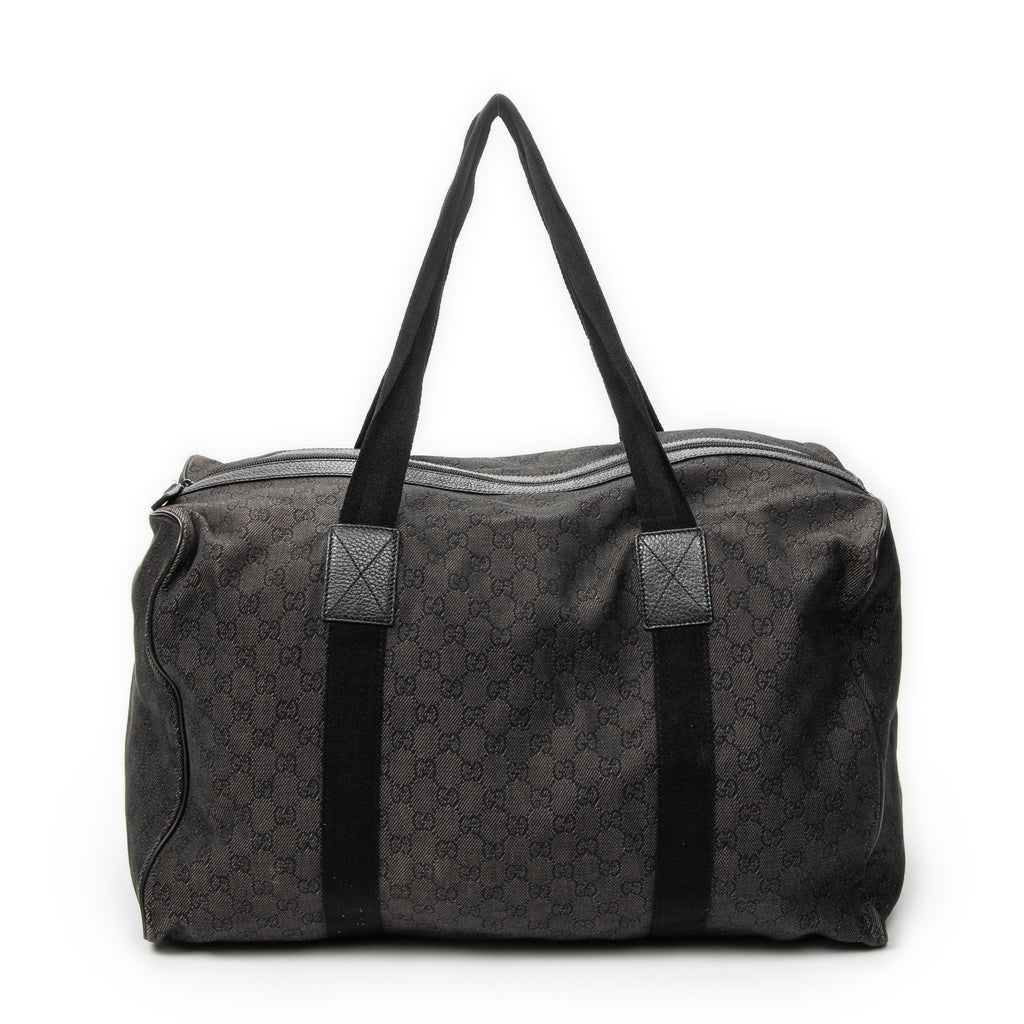 Travel Bag Large Duffle Black Monogrammed Denim Canvas