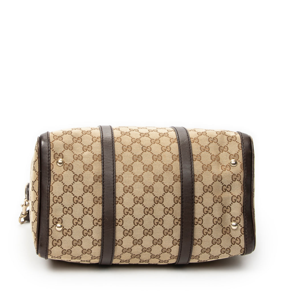 Shoulder Bag Medium Web Boston Beige Monogrammed Canvas