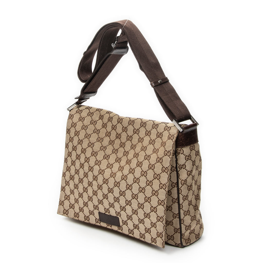 Shoulder Bag Flap Messenger Beige Monogrammed Canvas