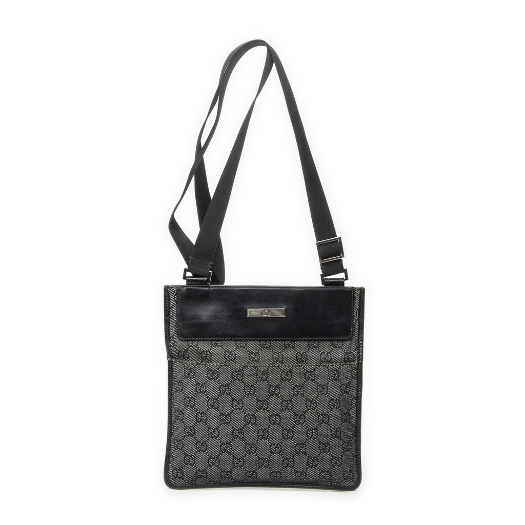 Shoulder Bag Small Flat Messenger Grey Monogrammed Denim Canvas