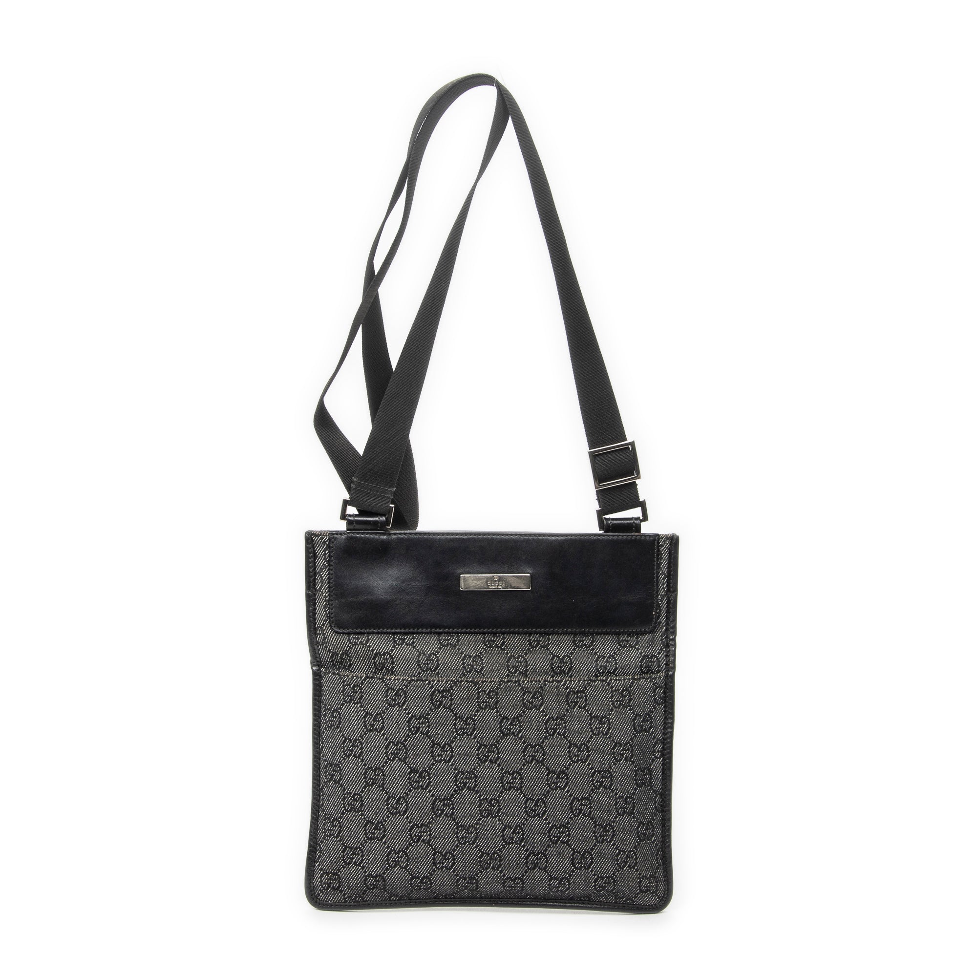 Shoulder Bag Small Flat Messenger Grey Monogrammed Denim Canvas