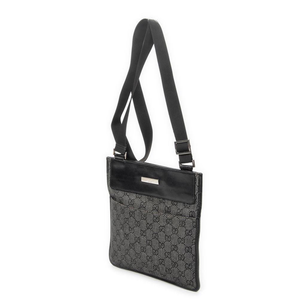 Shoulder Bag Small Flat Messenger Grey Monogrammed Denim Canvas