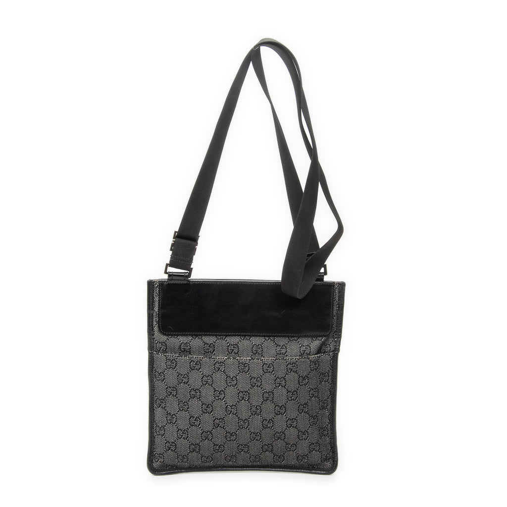 Shoulder Bag Small Flat Messenger Grey Monogrammed Denim Canvas