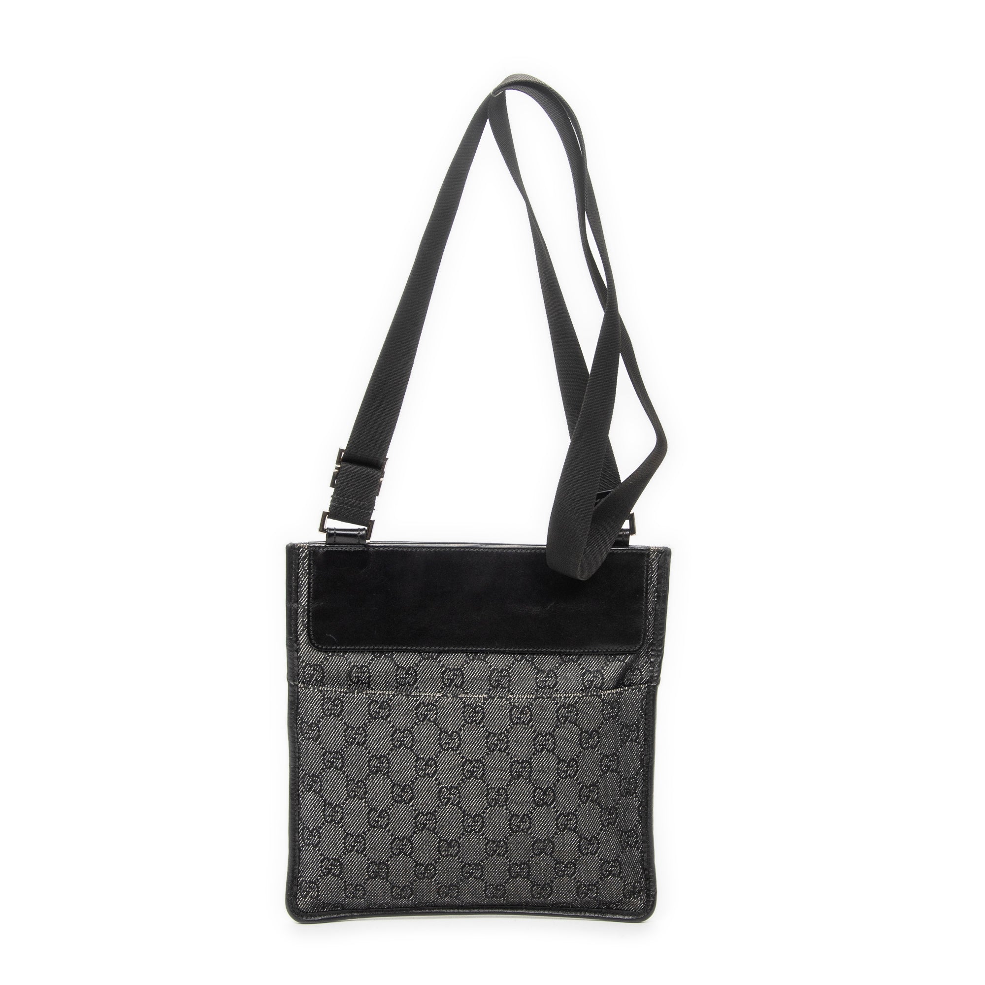 Shoulder Bag Small Flat Messenger Grey Monogrammed Denim Canvas
