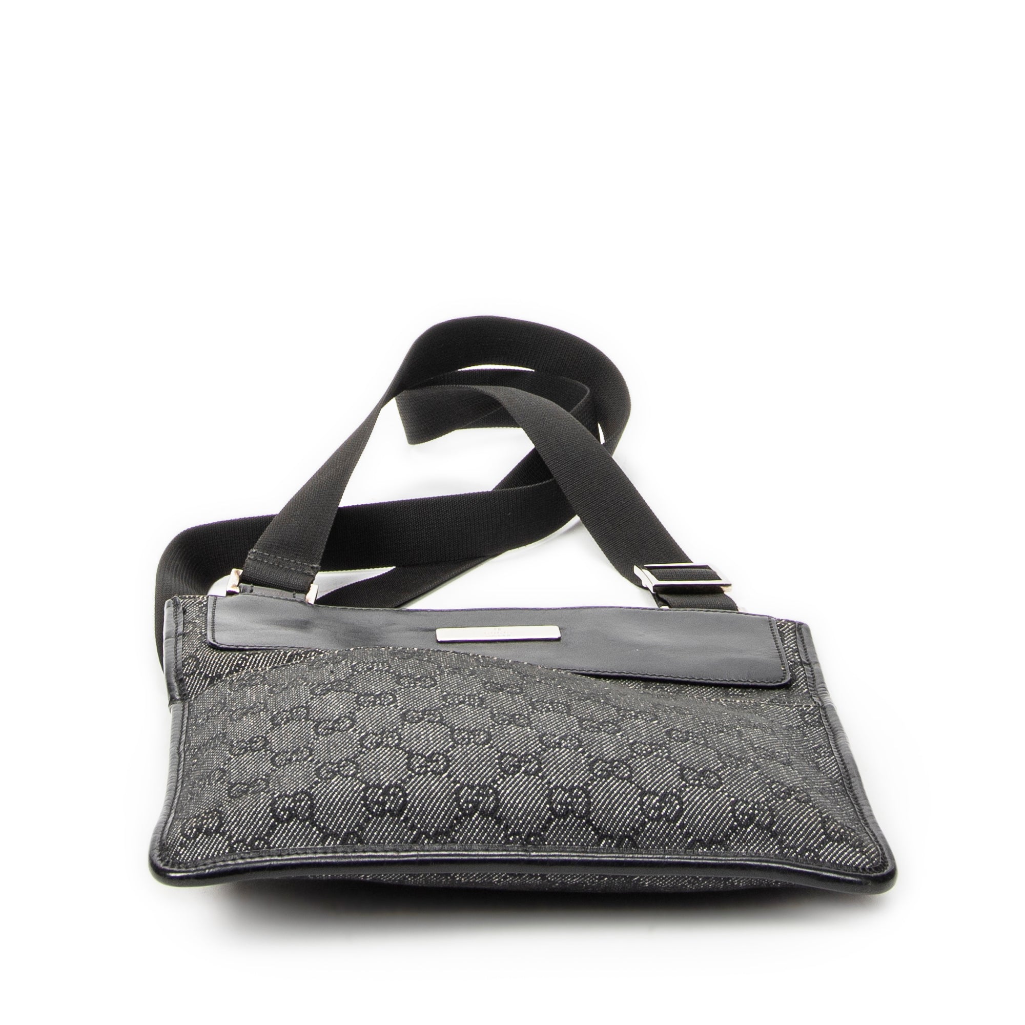 Shoulder Bag Small Flat Messenger Grey Monogrammed Denim Canvas