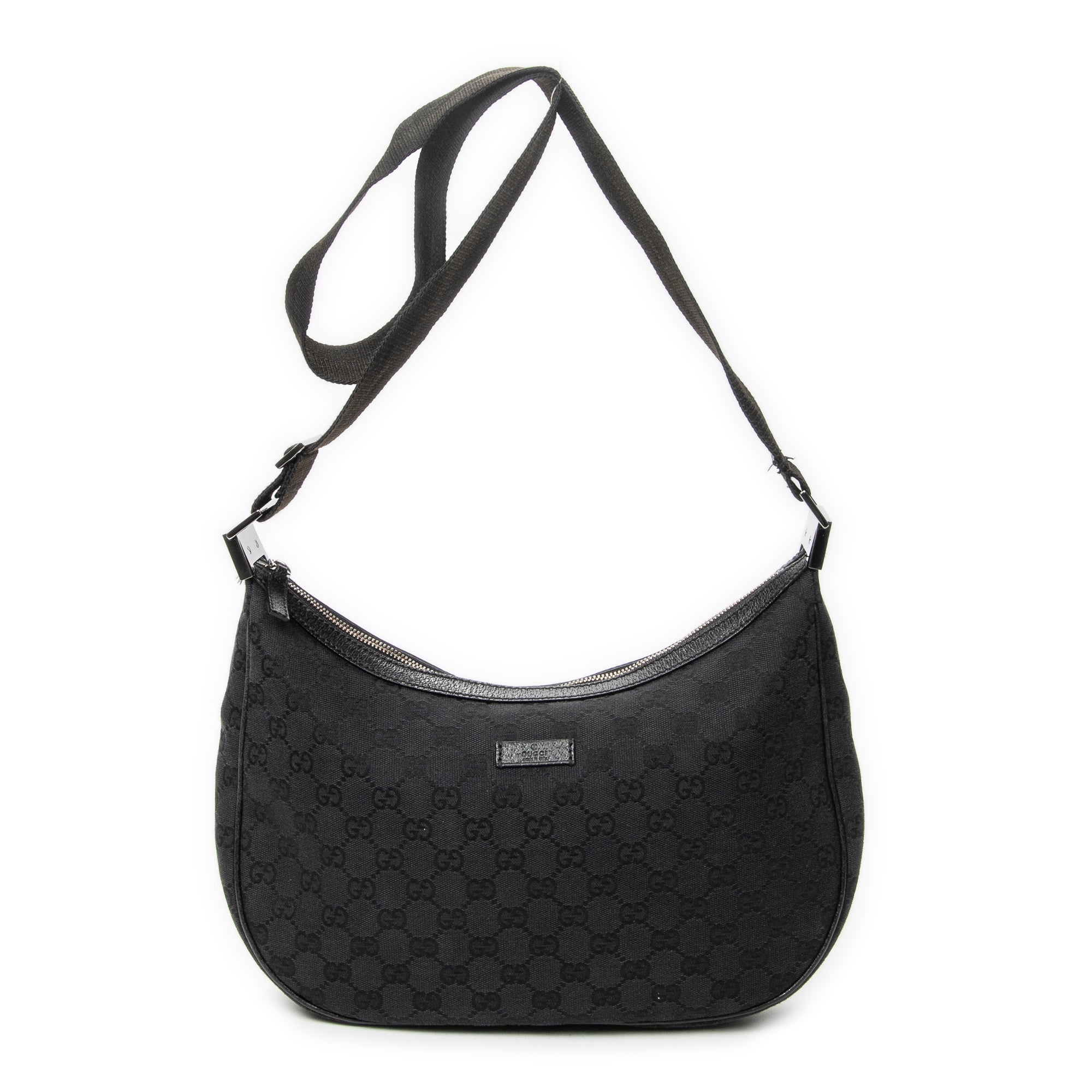Shoulder Bag Round Zip Messenger Black Monogrammed Canvas