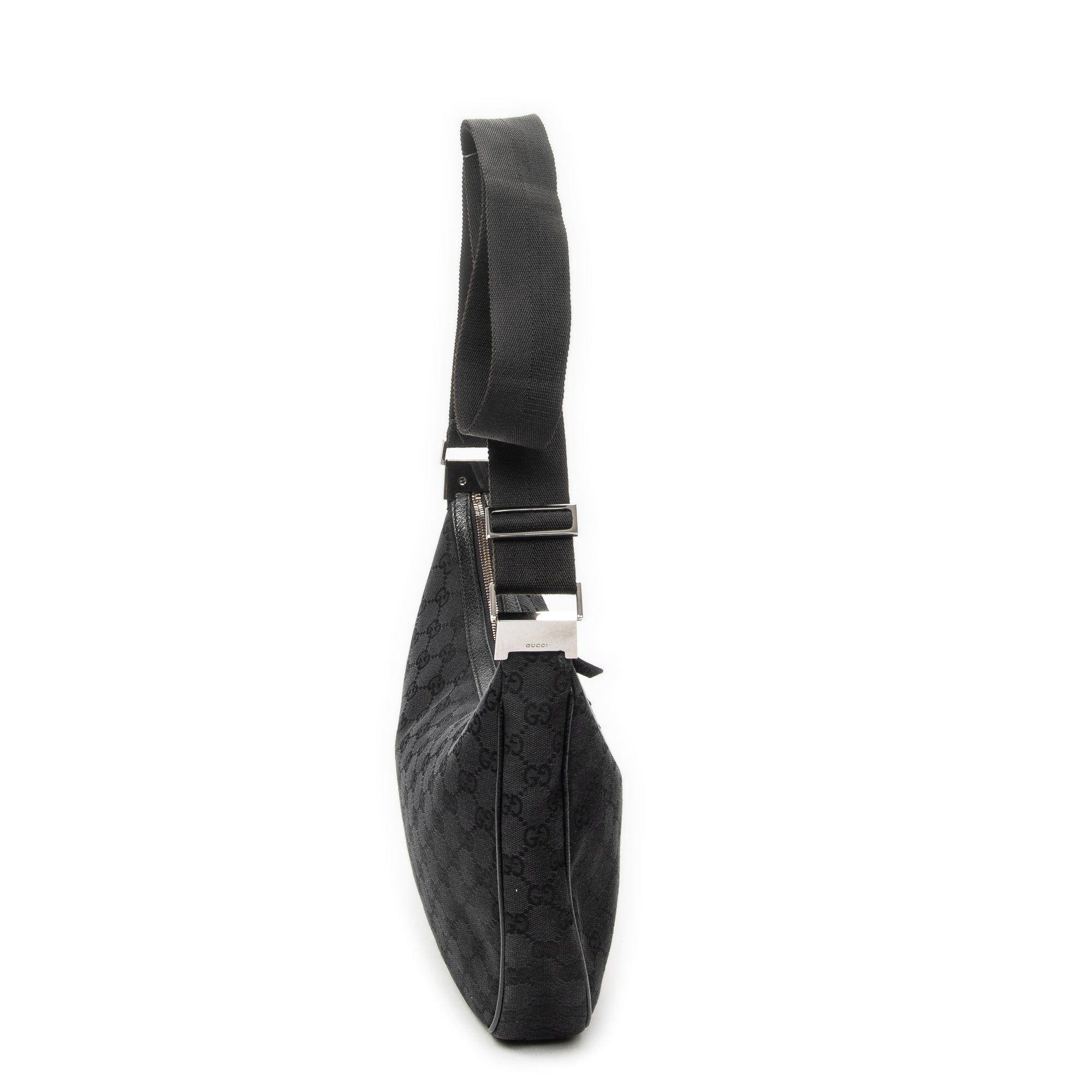 Shoulder Bag Round Zip Messenger Black Monogrammed Canvas