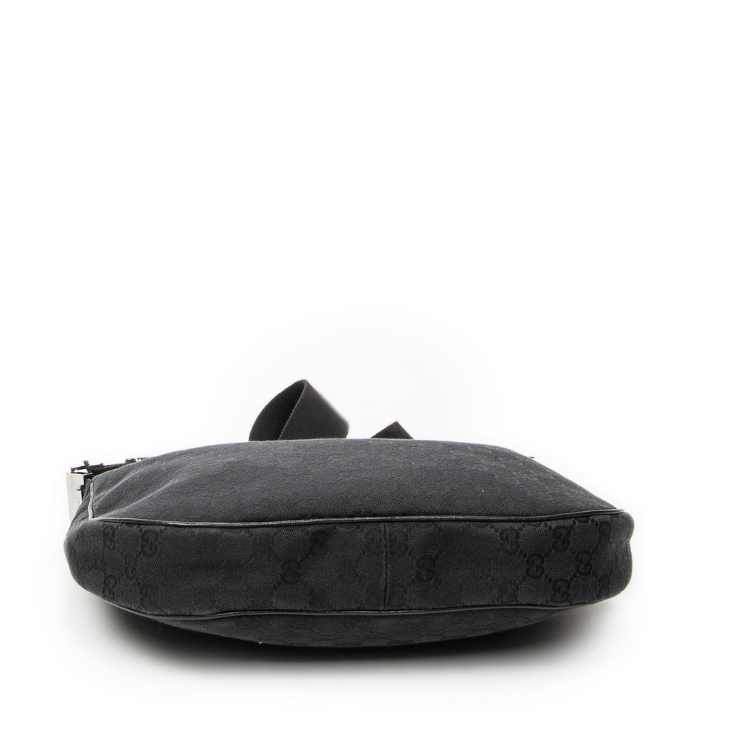 Shoulder Bag Round Zip Messenger Black Monogrammed Canvas