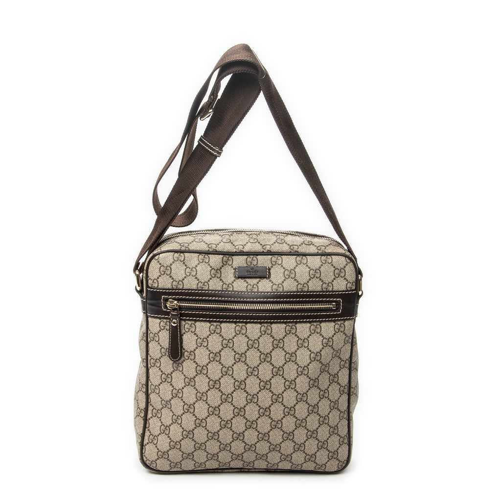 Shoulder Bag Front Zip Messenger Beige Supreme Coated Canvas