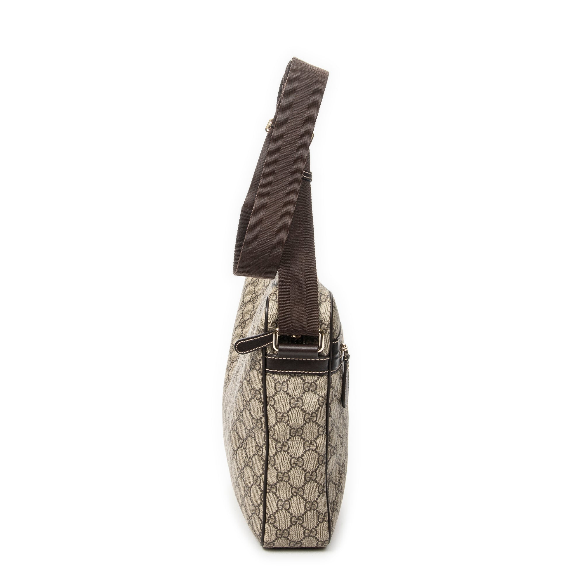 Shoulder Bag Front Zip Messenger Beige Supreme Coated Canvas